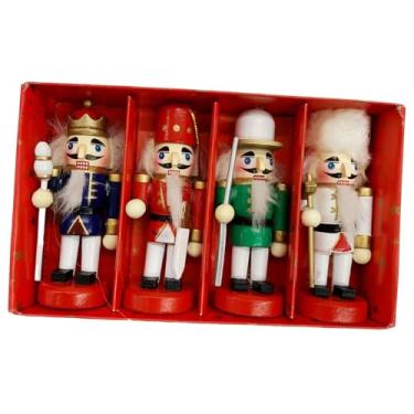 Imagem de Vaveren Conjunto de 4 peças de soldadinhos quebra-nozes de madeira, feitos à mão, decorativos, resistentes, portáteis e versáteis para mesa, ideal para, Multicolorido 10cm