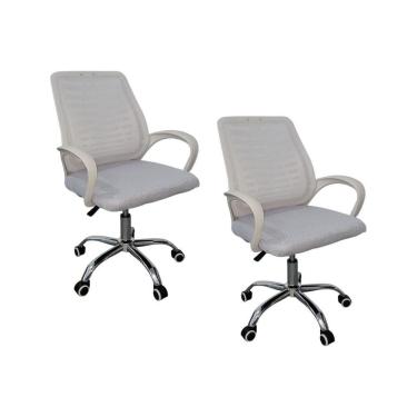 Imagem de Kit 2 Cadeiras De Escritório Esteirinha Mesh Ergonômica Branco