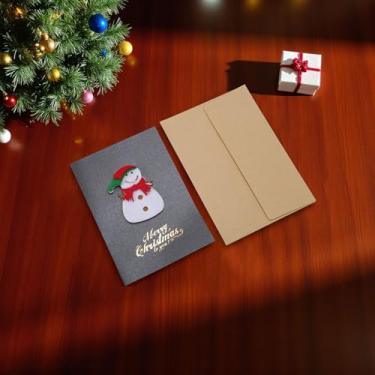 Imagem de 1 conjunto de cartão de felicitações de Natal boneco de neve de Natal com papel envelope cinza escuro branco 15 x 10 cm