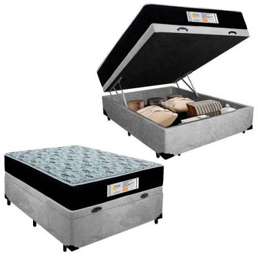 Imagem de Cama Box Baú Casal Suede + Colchão Molas Ensacadas Sereneprime Sonnolux 138x188x69 Cor:cinza