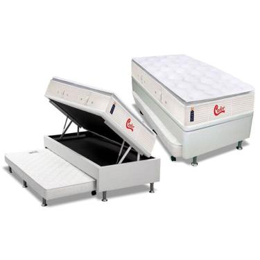 Imagem de Cama Box Baú C-auxiliar Solteiro: Colchão Molas Castor Pocket Gold Star Vitagel Slx + Base Crc Courano Branco(88x188)