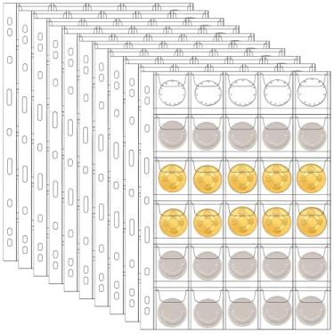 Imagem de Páginas de armazenamento de moedas, pacote com 10 folhas de fichário de PVC com 9 furos, protetores de moedas com 30 bolsos, ideal para colecionar e exibir moedas