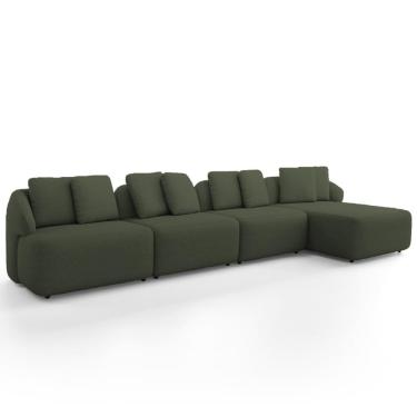 Imagem de Sofá 5 Lugares com Chaise Direito Sala Living 334cm Arlo F04 Linho Verde - Lyam Decor