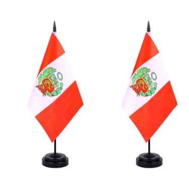 Imagem de JBSJBS Bandeira de mesa do Peru 30,5 cm, conjunto de luxo, bandeiras peruanas, mini bandeiras pequenas para mesa de escritório do Peru com base preta para decoração de mesa (pacote com 2)