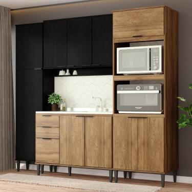Imagem de Armário De Cozinha Completa Miami Energy Carraro Preto Touch Com Freijó