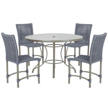 Imagem de Mesa Ascoli 4 Cadeiras Cannes De Alumínio Fendi Trama Prata