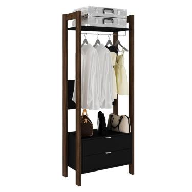 Imagem de Guarda Roupa Solteiro Closet Az1011 Preto-nogal - Tecno Mobili