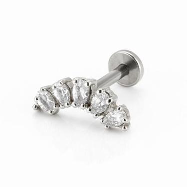 Imagem de Piercing Prata 925 Curvado Com Gotas De Zircônia Base Reta - Princesa 