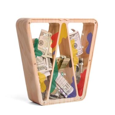 Imagem de Cofrinhos de madeira para a família, crianças, meninas, meninos, cofrinho indestrutível, faça você mesmo, personalizado, personalizável, crianças, cofre, dinheiro, cofre, com letras, adesivos