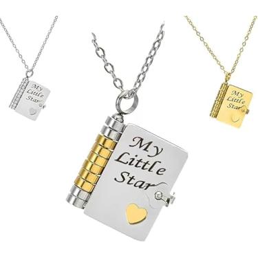Imagem de Colar de livro personalizado "My Little Star" para filha - Medalhão aberto gravado com nome personalizado, presente de aniversário para mãe, joias multicamadas com mensagem de coração, lembrança de