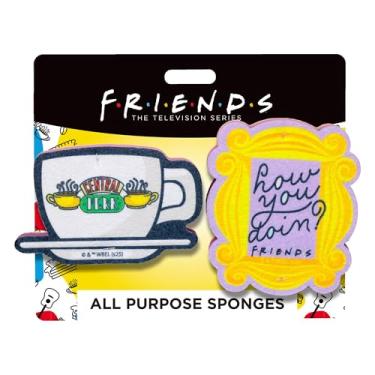 Imagem de Spoontiques Conjunto de esponja premium Friends – Pacote com 2 esponjas de limpeza multiuso – Esfoliante dupla face, antiarranhões e lenço absorvente – durável, reutilizável, resistente ao odor para