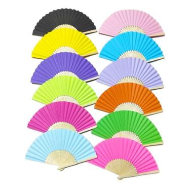 Imagem de ffscafscn Ventiladores de mão de papel, ventiladores portáteis dobráveis de 20 cm para lembrancinhas de casamento, decorações de festa, chá de panela, chá de bebê, resfriamento de verão, ventilador de