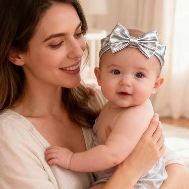 Imagem de Bandanas de turbante para bebês, meninas, elástico, laço para mulheres, turbante de nó prateado, acessórios de cabelo para crianças, meninas, presentes de aniversário e Natal para mulheres