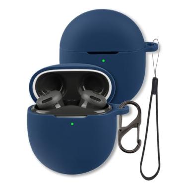 Imagem de Capa para fones de ouvido Google Pixel Buds 2a 2025, capa protetora de silicone macio FJIASTB com mosquetão e cordão, à prova de choque (azul escuro)