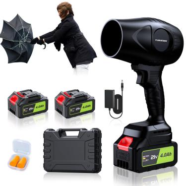 Imagem de Soprador de folhas sem fio de 980.000 RPM - Soprador de folhas elétrico portátil de 21 V com baterias 2 × 4,0 Ah e carregador rápido - leve para limpeza de pátio, gramado, quintal, deck