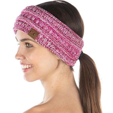 Imagem de Funky Junque Faixa de cabeça feminina de rabo de cavalo – Aquecedor de orelha de inverno de malha macia para o inverno para clima frio - rosa, fúcsia, marfim, vinho - mistura de 4 tons