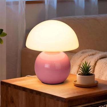 Imagem de ULAROOM Luminária Pequena Em Formato De Cogumelo, Abajur Mesa Cabeceira Com Entrada Usb E Lâmpada Led 3 Temperaturas Regulável, Decoração Estética Exclusiva Fofa Para Sala Estar, Quarto, Moderna Bas