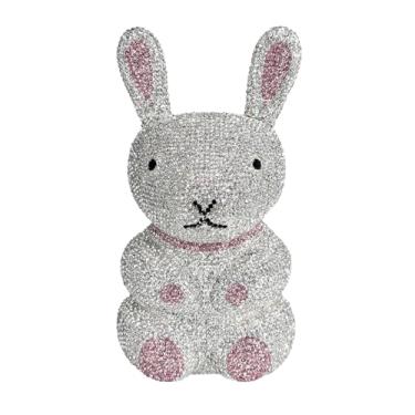 Imagem de DKQXEIM Bolsa feminina fofa em forma de coelho com strass chique animal cristal clutch glitter bolsa completa diamante para festa de formatura, Prata, B