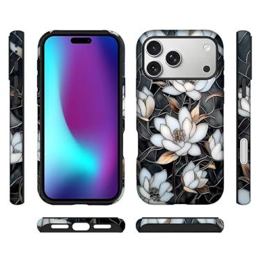 Imagem de ilikediy Capa híbrida para iPhone 17 Pro Max com 2 camadas rígidas de silicone com estampa protetora - Magnólia de vitral