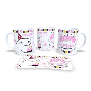 Imagem de Caneca Decorativa Parabéns Amiga, Cerâmica, Listras Coloridas, Design Divertido com Bolo de Aniversário, Presente para Amiga (17198)