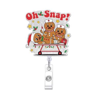 Imagem de Carretel de crachá engraçado retrátil, porta-crachá de homem de gengibre de Natal com clipe jacaré, design fofo de médicos, enfermeiros e pacientes, clipe de crachá de acrílico de inverno para