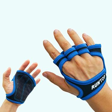 Imagem de Luvas de treino RUNTOP Luvas de ginástica para exercícios físicos Crossfit WODS Yoga Almofadas de levantamento de peso para treino de levantamento de peso antiderrapante Braço forte Protetor de palma para homens e mulheres, Azul, Medium