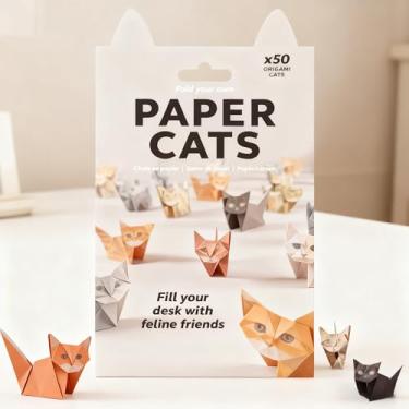 Imagem de Papel de origami 3D para gatos e cães, 50 folhas de papel de origami DIY, projeto de arte criativo divertido, decoração de mesa e presente para amantes de animais de estimação (gato marrom)