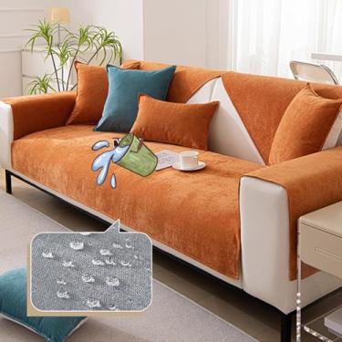 Imagem de HGTRH Capas de sofá secionais em forma de L, impermeáveis e laváveis, capas de sofá para almofada de 3 assentos, capa de sofá à prova d'água e camada de barreira de urina laranja 110 x 110