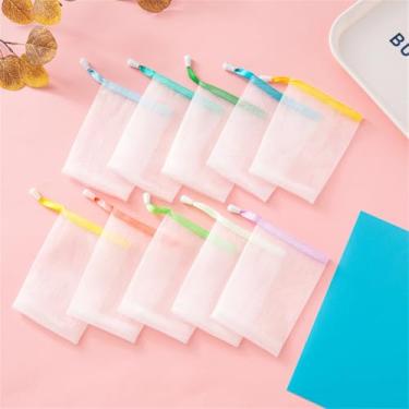 Imagem de 20 peças bolsa de sabão de malha bolsa de sabão bolsa de malha com cordão fecho de espuma bolsa protetora de rede macia para chuveiro