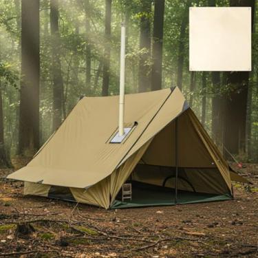 Imagem de Soulchen Barraca quente de acampamento com conector de fogão, barraca portátil à prova d'água e à prova de vento para 2 a 3 pessoas, família, caminhadas, pesca, caça, ao ar livre, inverno, clima frio