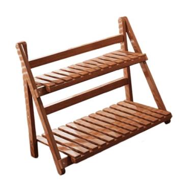 Imagem de Generic Suporte para plantas de bambu, prateleira para plantas, escada, organizador de mesa de 2 camadas, suporte para vasos, prateleira para jardim, balcão, Castanho Escuro 40cm