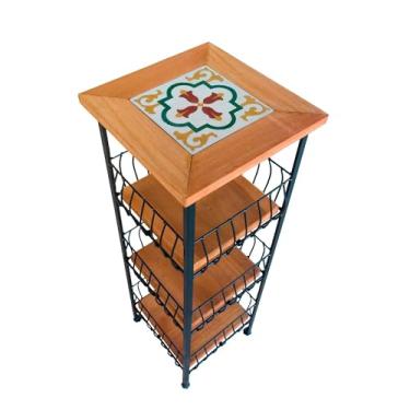 Imagem de Fruteira de chão 3 Cestos Organizadora Porta Filtro Ferro com Pintura Eletrostática Anti Ferrugem e Madeira Maciça Para 150kg (E1)