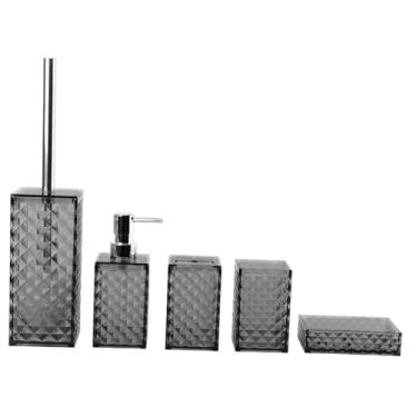 Imagem de ＫＬＫＣＭＳ Conjunto de 5 peças de acessórios para banheiro: porta-escova de dentes, prático, copo para enxaguante bucal, escova sanitária, saboneteira e, Cinza