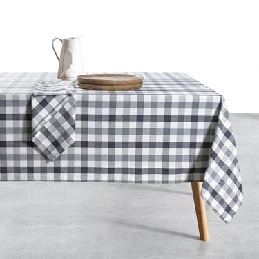 Imagem de HEIRLOOM COMFORT Toalha de mesa xadrez guingão, 100% algodão, 152 x 213 cm, capa de mesa durável e lavável para jantar, piquenique, cozinha de fazenda, uso interno e externo - cinza escuro, cinza