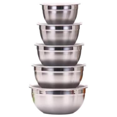 Imagem de kit 5 Bowl Tigela Aço Inox Saladeira Com Tampa Multiuso