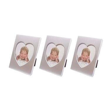 Imagem de Pofectsty Conjunto de 3 mini porta-retratos metálicos de 6 x 8 cm dourado champanhe com armazenamento de fotos atrás, moldura pequena de 5 x 8 cm (prata, coração)