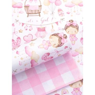Imagem de Yarcony Papel de embrulho para bebê, papel de embrulho rosa para chá de bebê, xadrez fofo e embrulho de presente para aniversário de 1º aniversário, festas de princesas, férias infantis (mini rolo, 43