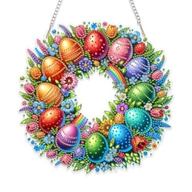 Imagem de Eiflow Kit de pendurar arte de diamante de Páscoa para adultos, kit de pintura de diamantes DIY para janela, enfeite especial de pingente de pintura de diamante de cristal (guirlanda de Páscoa)