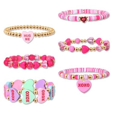 Imagem de MOLOCH Pulseira feminina com contas de dia dos namorados, pérolas, conversa, coração, doces, berloques, pulseira elástica, decoração de dia dos namorados, joias de Natal, presentes, One size, Sem