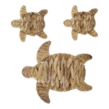 Imagem de AHANDMAKER 3 peças, 2 tamanhos, decoração temática de praia de tartaruga, palha e ferro, arte de parede para pendurar na parede, oceano animal, ornamentos para decoração de jardim, decoração de jardim