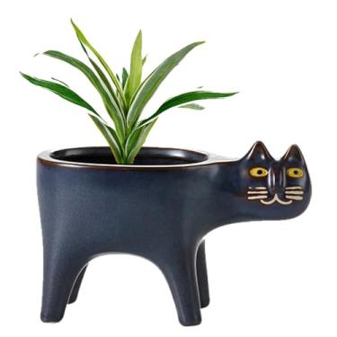 Imagem de Vaso de flores para gatos, vasos de suculentas, vasos de cerâmica para animais, plantas de interior para decoração de casa, mesa de escritório ou peitoril de janela, presente perfeito para amantes de