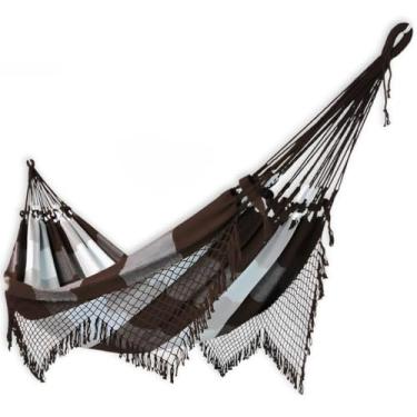 Imagem de REDE DE DESCANSO CASAL GRANDE, Confortável e Resistente, Ideal para Varanda, Quintal e Jardim(Xadrez marrom com cru)