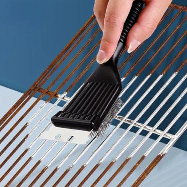 Imagem de Escova de grelha de aço inoxidável de 20 cm com cabo de plástico – Limpador de churrasqueira resistente para limpeza profunda, ajuste universal para a maioria dos churrascos e churrasqueiras