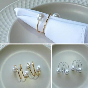 Imagem de Kit 10 Pçs Anel para Guardanapo 10 Lugares Pérola Duas Voltas 4,5x4,5cm Argola, Prata