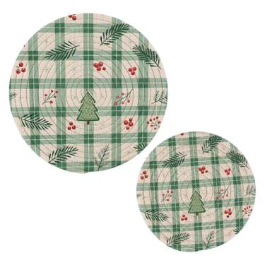 Imagem de Wassud Conjunto de trivet verde xadrez de Natal para pratos quentes, suportes de panela redondos, almofadas quentes de algodão, porta-copos elegantes, decoração de cozinha e acessórios, 2 peças