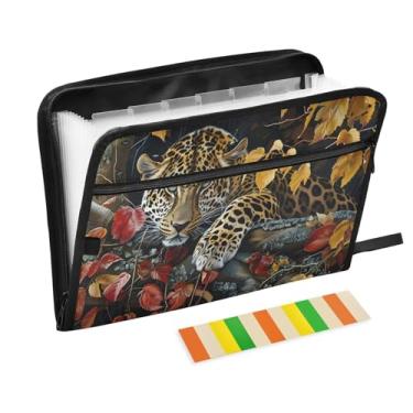 Imagem de CEBUGI Pasta expansível de 13 bolsos, impermeável, sanfonada, organizador de arquivos com etiquetas tamanho A4, organizador de documentos de papel para escola, material de escritório, leopardo