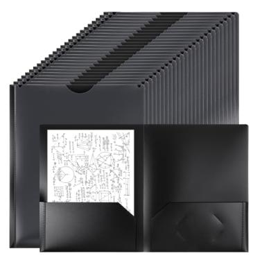 Imagem de 24 pastas de plástico com bolso frontal transparente e suporte para cartão de visita, 2 bolsos, pastas resistentes, papel de plástico tamanho carta para negócios, escola, material de escritório