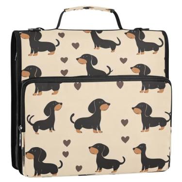 Imagem de CEBUGI Fichário de 3 anéis com zíper com alça de ombro, pasta de arquivo expansível de 3,8 cm, anéis D, para escola, escritório, dachshunds pretos