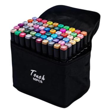 Imagem de Marcadores de Ponta Dupla com 60 Cores Preto Canetas Marcadoras de Arte com Porta-canetas para Crianças Adultos Colorir Pintar Esboçar