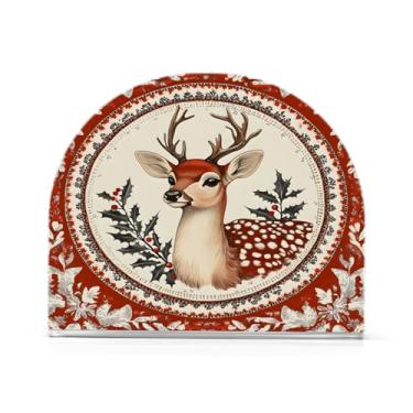 Imagem de xigua Porta-guardanapos de rena de Natal estilo vintage para mesas, suportes de guardanapo de papel de placa acrílica elegante, dispensador de papel de seda independente moderno para sala de jantar